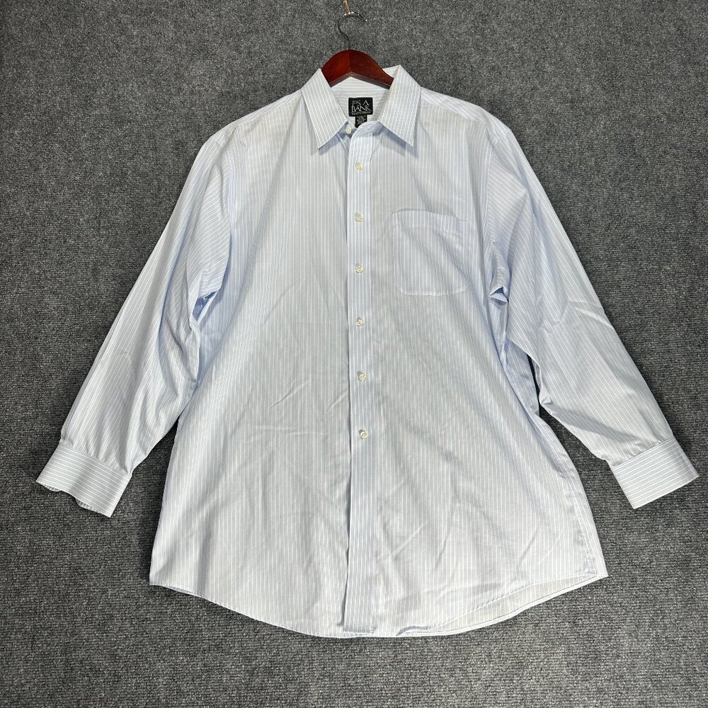 Jos A Bank Shirt Mens 17 Travelers Collection Blue Stripe Cotton Pocket Tailored